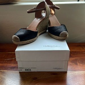 Halogen Sandra Black Matte Snake Print Leather Espadrilles